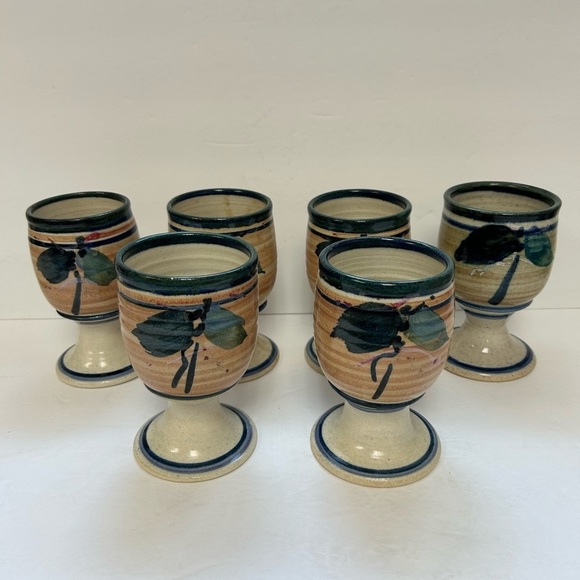Studio Art Pottery / Set of 6/ Hand Thrown/ water-Wine Goblets / NWOT/ STUNNING - Picture 2 of 13